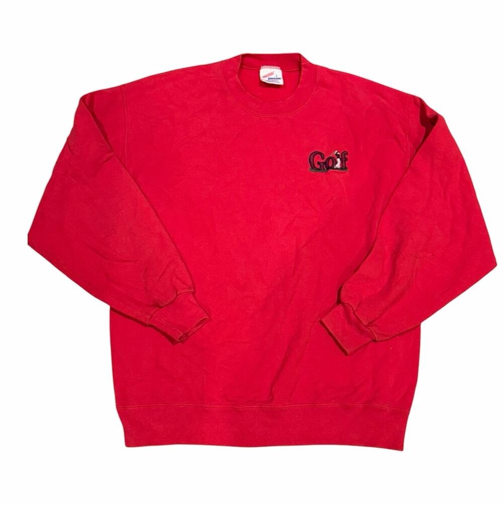 Vintage 90s Jerzees Golf Red Long Sleeve Crewneck Sweater Made in USA Retro
